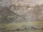 Martin Wilhelm, Blick auf Mieders im Stubaital mit Kalkkögel