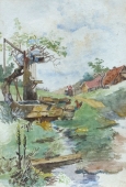 Karl Schultheiss zug., Bäuerlicher Landschaft mit Futtertrog