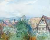 Karl Schultheiss atr., Village view with tower and half-timbered houses