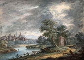 Karl Sebastian von Bemmel, Sommerliche Landschaft mit Blick über einen Fluß auf  Nürnberg