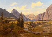 Unbekannt, Cortina d‘Ampezzo-Dolomieten-Gebirgslandschaft mit Kuhhirten