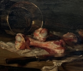 Gustav Rienäcker, kitchen still life with bone