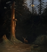 Otto Elser, forest landscape with a stag