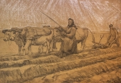 Andreas Bach, Plowing farmers with oxen cart