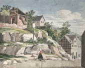 Heinrich Olivier, Fränkische Landschaft mit betender Bäuerin, Hintergrund Kartoffelfeld