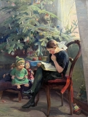 Andreas Bach, Girl reading by the Christmas tree