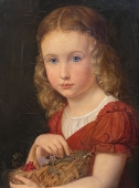 Unsigniert, Mädchen mit Blumenkorb um 1840 - Mädchenportrait