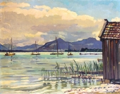 Karl Seubert, Chiemsee near Gollenshausen, lake painting