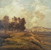 Max Hartwig, Landschaft mit kleiner Kapelle auf einem Hügel