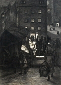 Ernst Pflaumer, Nürnberg, Markt am Abend