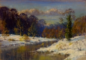 E. Matthews, Winterlandschaft mit Angler