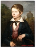 Josef Herrmanstörfer (1817-1901), Biedermeier-Porträt, Knabe mit Spielreif vor Nürnberg Stadtturm