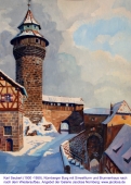 Karl Seubert, Nürnberger Burg mit Sinwellturm und Brunnenhaus nach dem Wiederaufbau